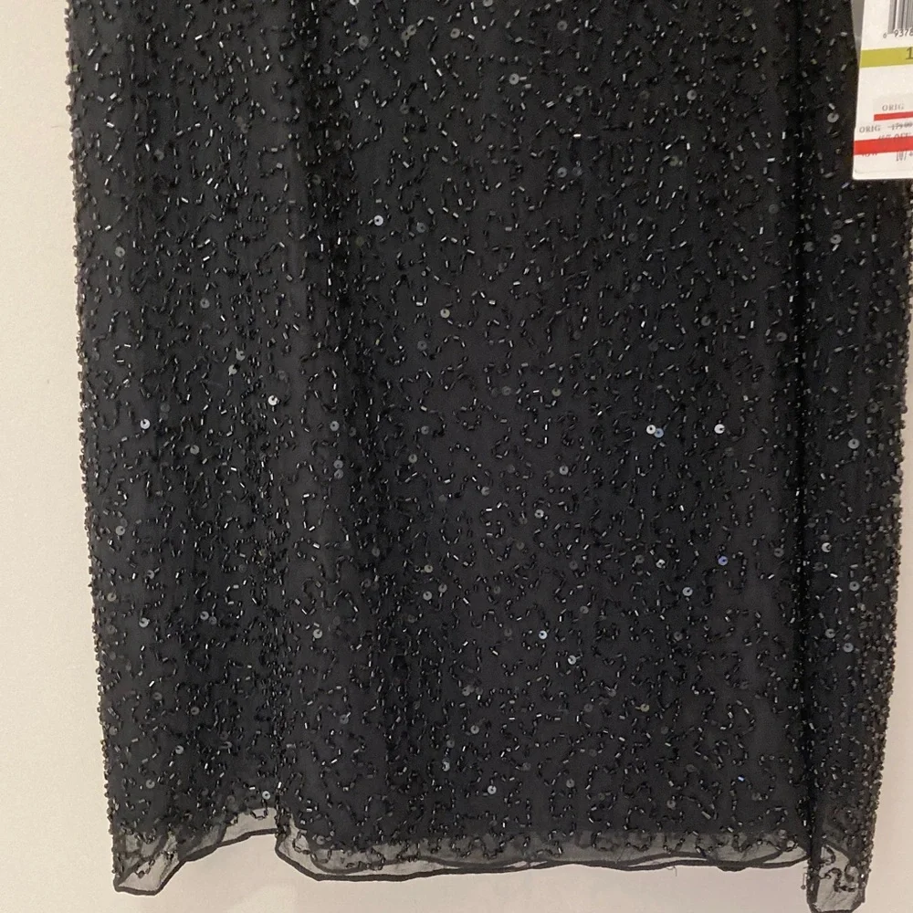 Pisarro Nights Black Sparkle Cold Shoulder Dress , silk fully beaded with liner